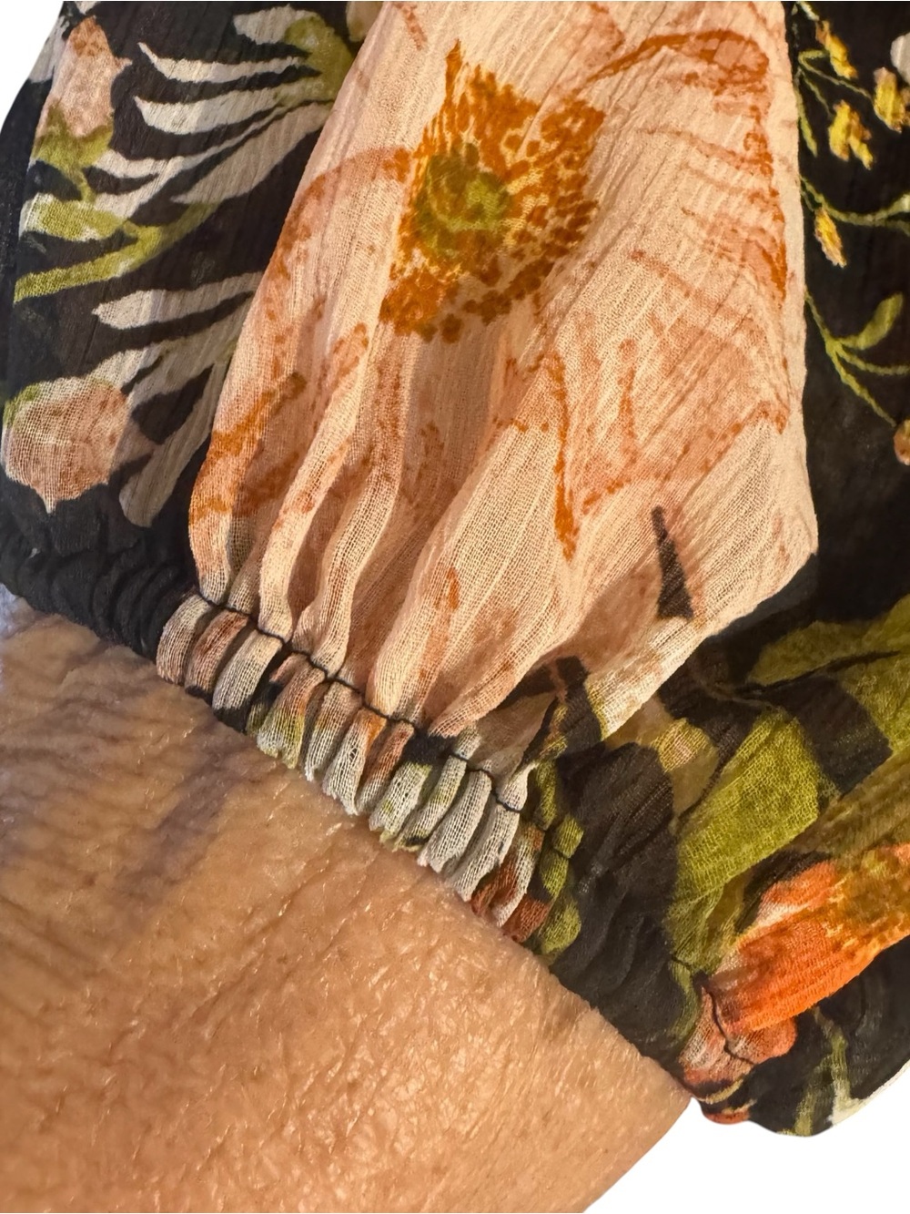 Floral Square-Neck Peasant Blouse in Black and Coral PLUS: 1X #G - Picture 4 of 9
